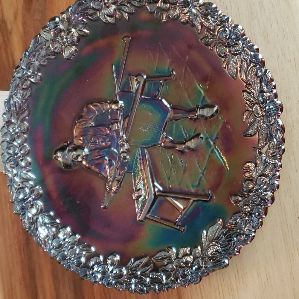 Fenton carnival glass plate 1970 no1 in series. Original tag